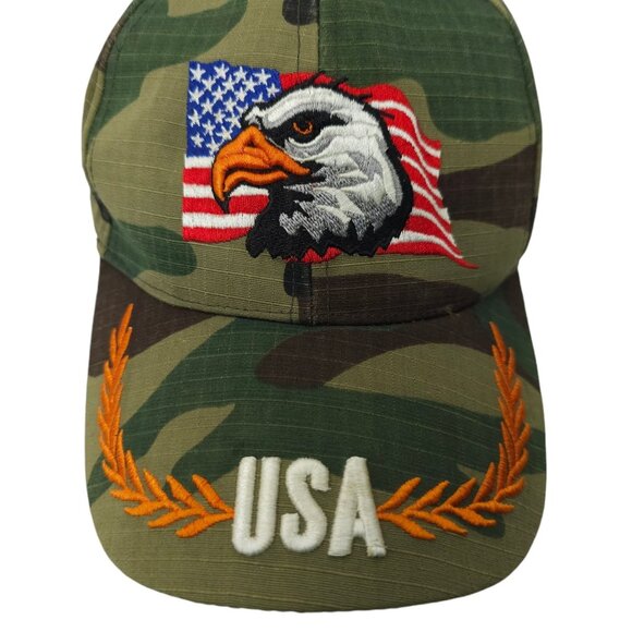 Bald Eagle USA Flag Camo Strapback Cap Embroidered Curved Brim Baseball Hat - Picture 7 of 13